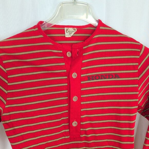 Vintage Hang Ten Honda Shirt Small Red Striped Henley - Picture 2 of 8